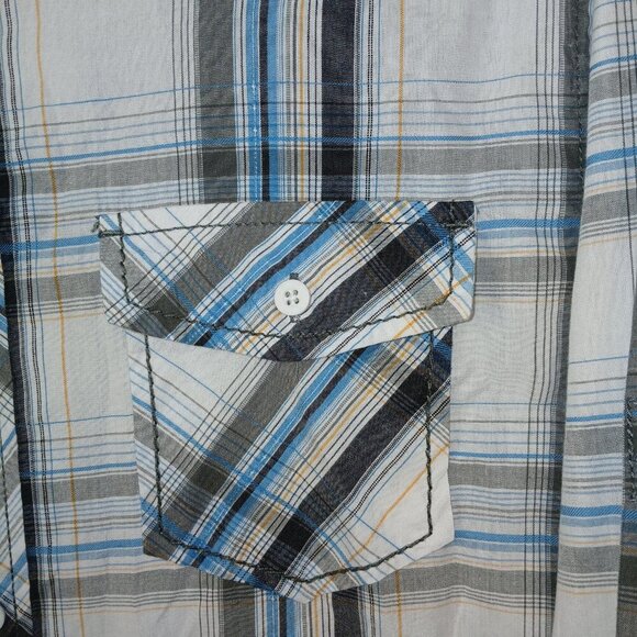 MENS HELIX AFFLICTION PLAID BUTTON DOWN, LONG SLEEVE, SIZE MEDIUM, ATHLETIC FIT - Picture 5 of 8